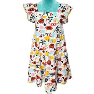 Abstract Artsy Colorful Scribble Tiered Babydoll Dress